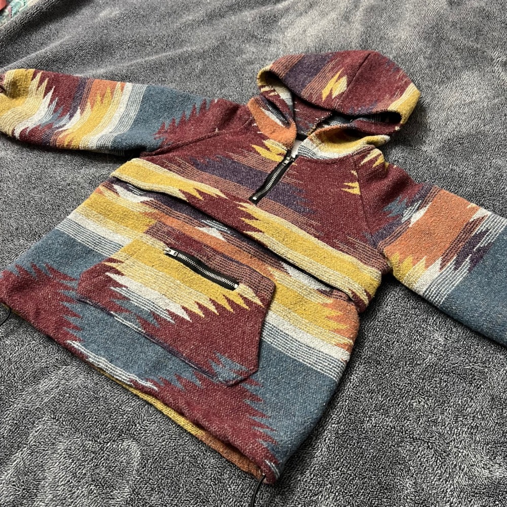 Kids Woven Southwestern Quarter Zip Hoodie Size 4 Aztec Tribal Festival Rustic